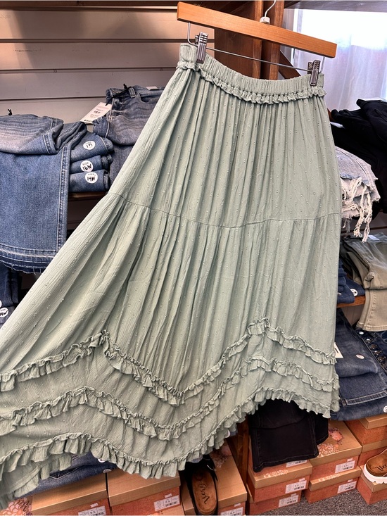 Nostalgia Dresses & Skirts - Nostalgia Sage Green Tiered Maxi Skirt with Ruffles